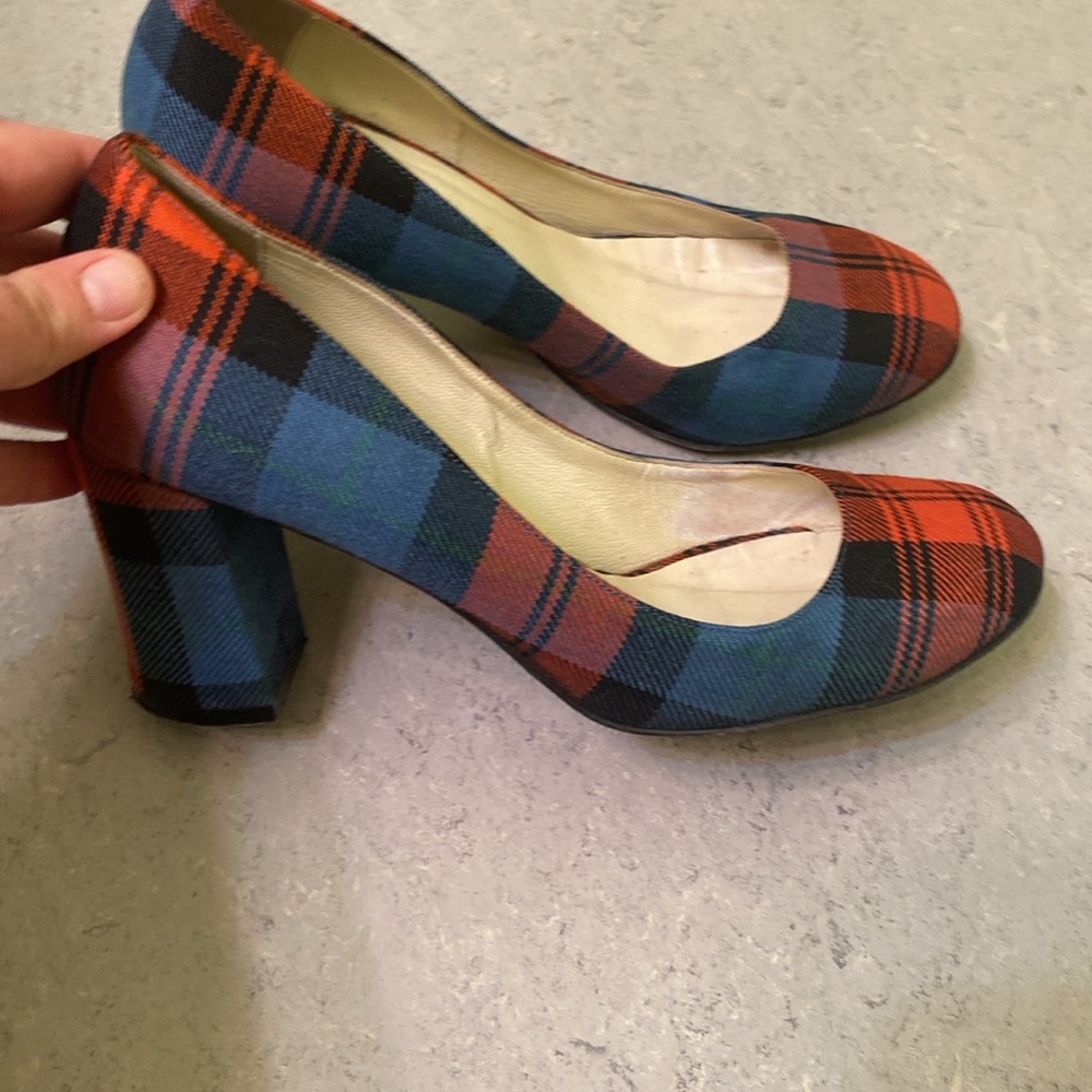 Bettye Muller custom wool plaid heels